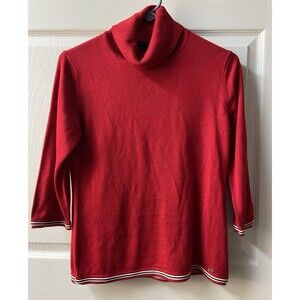 Tommy Hilfiger Turtleneck Sweater womens small Petite Red Ringer 3/4 Sleeve Acry